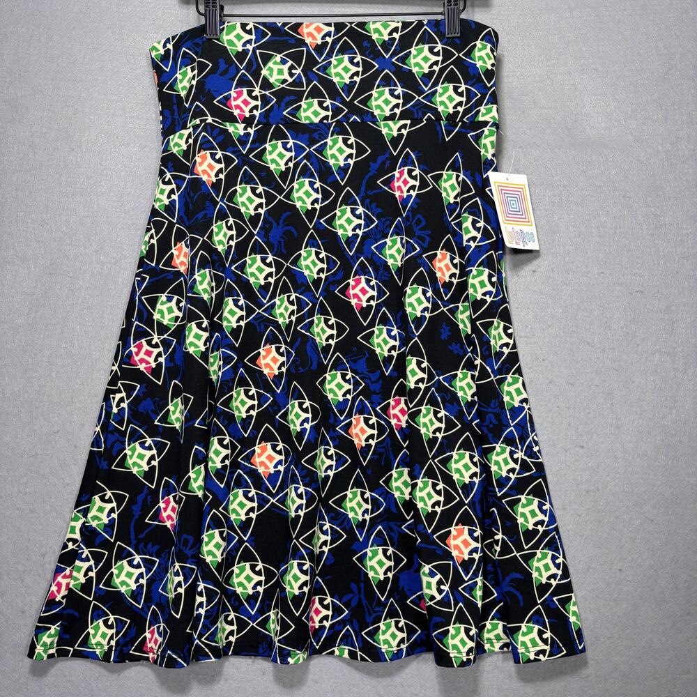LuLaRoe Skirt XL Geometric Floral Boho Artsy Statement Colorful Stretchy New‎